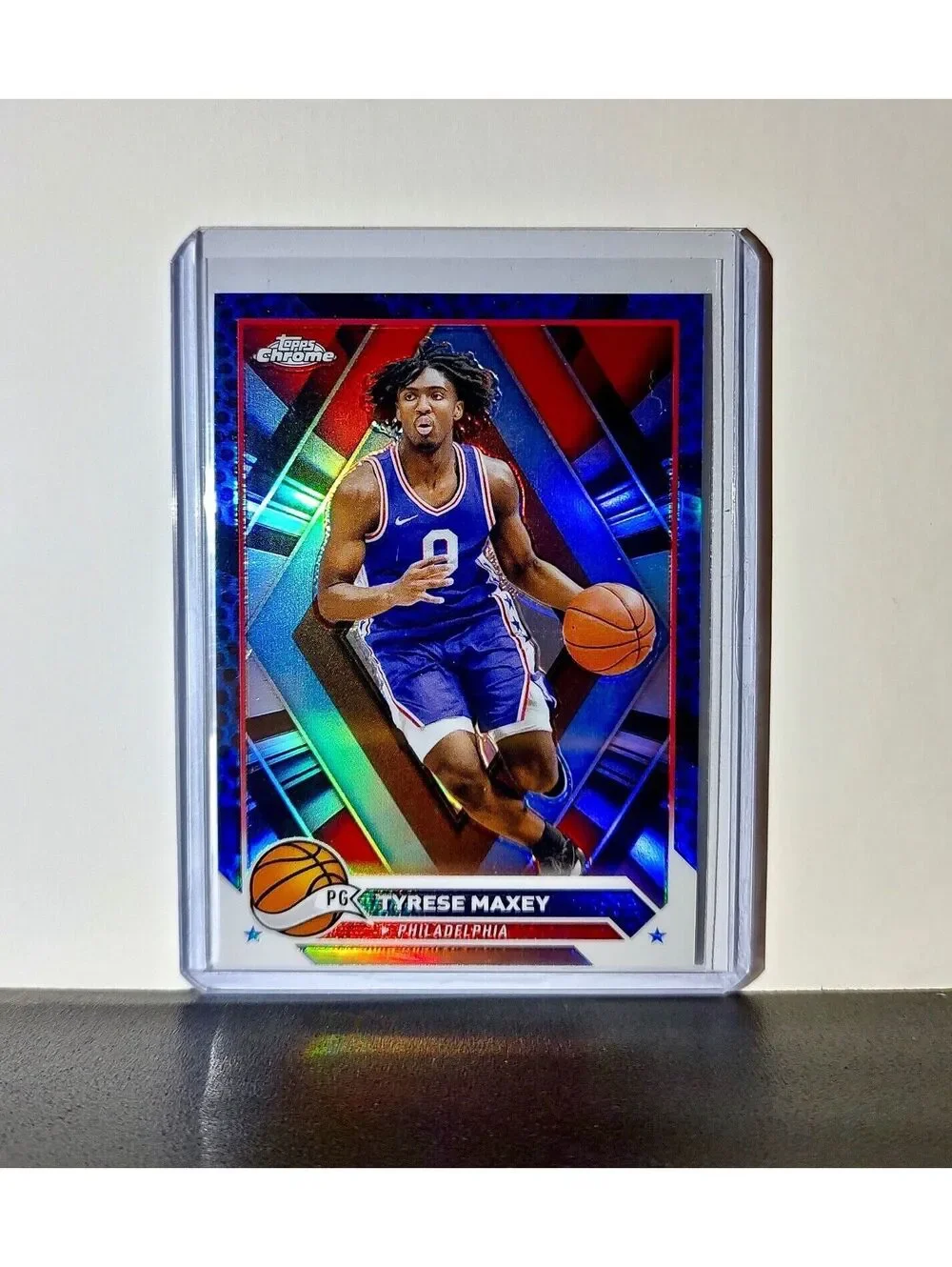 Tyrese Maxey 2023-24 Topps Chrome NBA #33 Blue Refractor Card Philadelphia 76ers